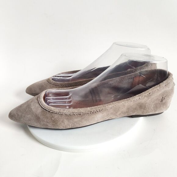 Frye Ballet Flats Size 10 Taupe Leather Suede Trendy Regina Pointed Toe Coquette - Picture 5 of 13